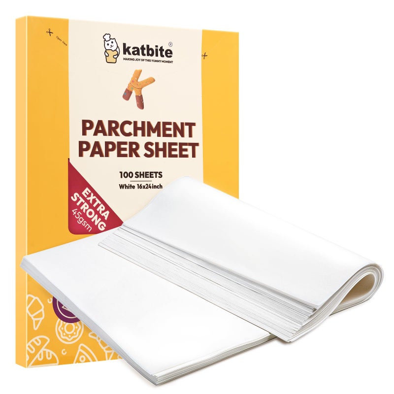 Katbite 16x24 inch Heavy Duty Parchment Paper Sheets, 100Pcs Precut Non-Stick Full Parchment Sheets for Baking, Cooking, Grilling, Frying and Steaming, Full Sheet Baking Pan Liners [Advanced Series] - Image 1